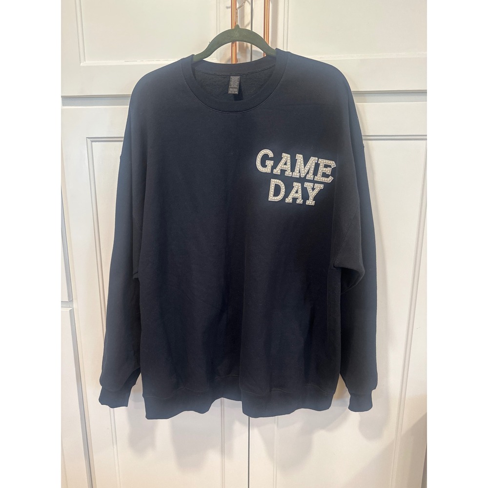 Game Day Pearl Rhinestone Sweatshirt Basketball Sequin sports game Black 2XL EUC - Picture 1 of 7